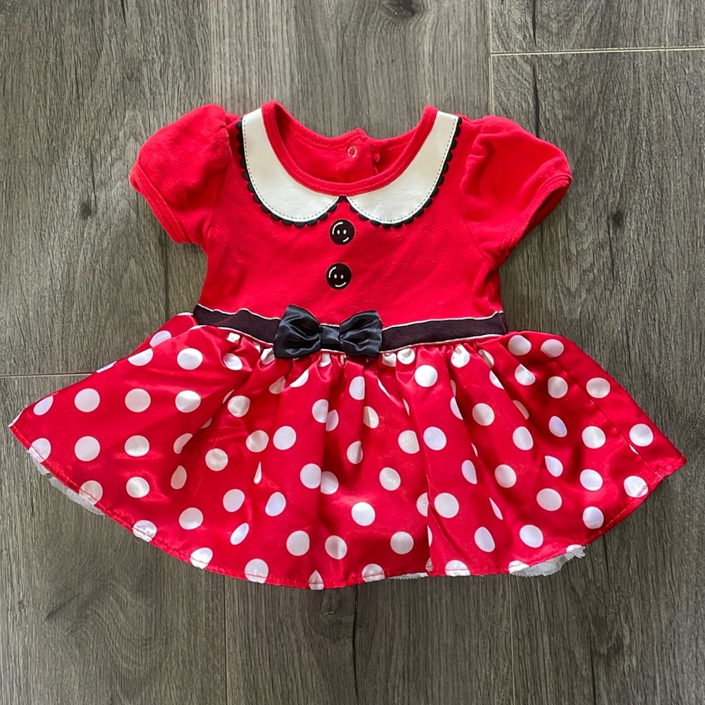 🧡Disney baby Red Minnie Mouse dress, size Infant 12 months - Disneyland Adorable